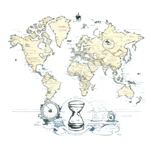 A Vintage World Map With Hourglass For Time Passing