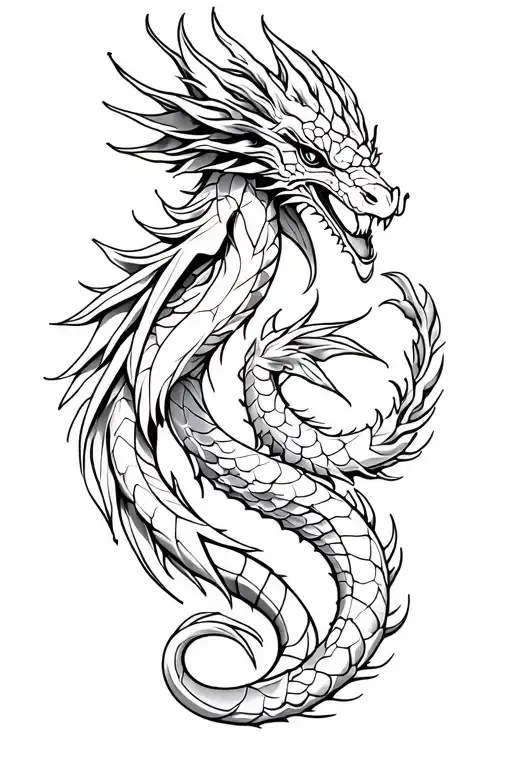 Pisces And Dragon Tattoo Design Combining