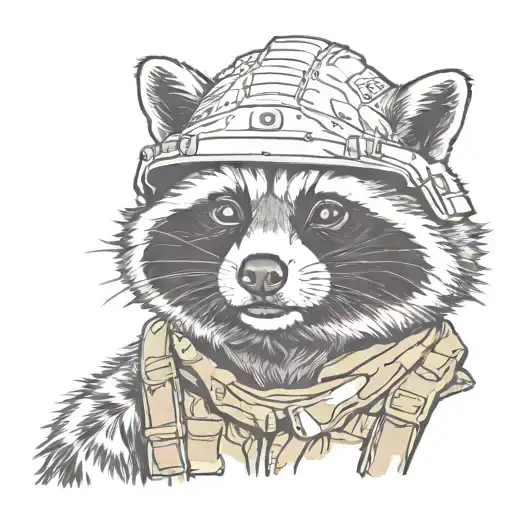 Army Raccoon Wearing A Helmet