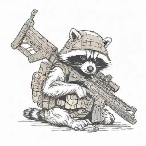 Army Raccoon Wearing A Helmet Holding An M4 Rifle