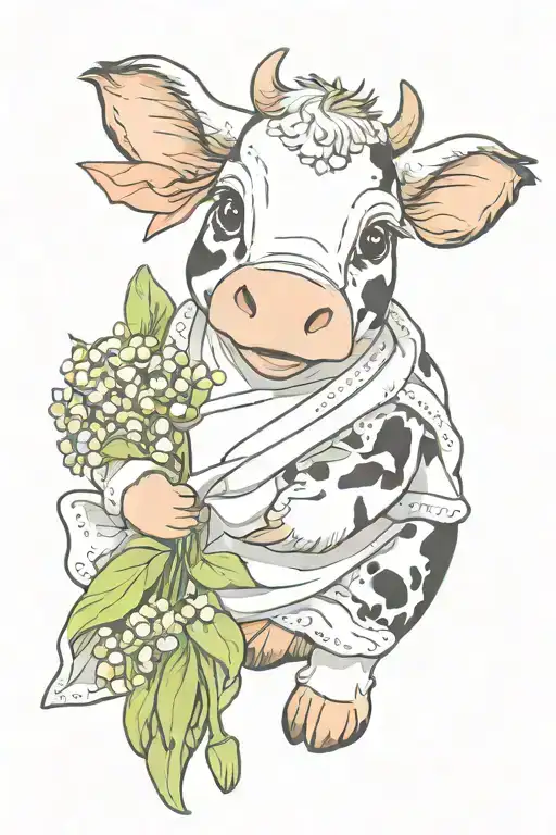 Cow Lovey For Baby Holding A Lily Of The Valley Flower
