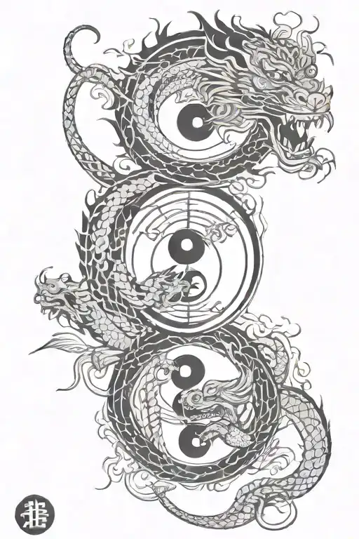 Dragon And Tiger With Yin Yang Symbol And Libra Scale