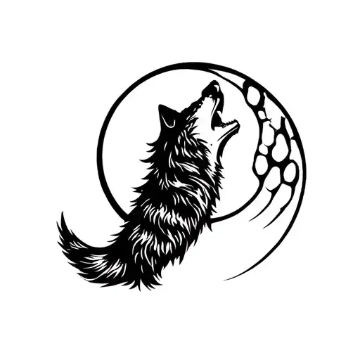 Wolf Howling At The Moon Inside Paw Print