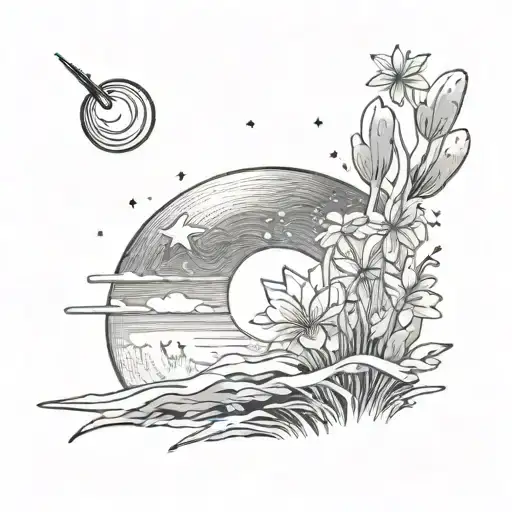 Cresant Moon And A Shooting Star