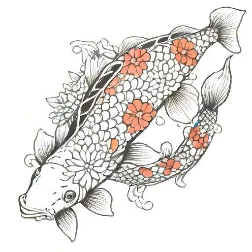 Koi Fish And Flowers Wrapped