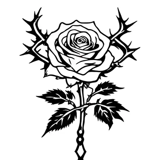 A Rose With Thorns Wrapped In A Cross Necklace