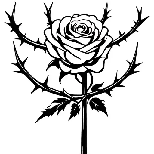 A Rose With Thorns Wrapped In A Cross Necklace