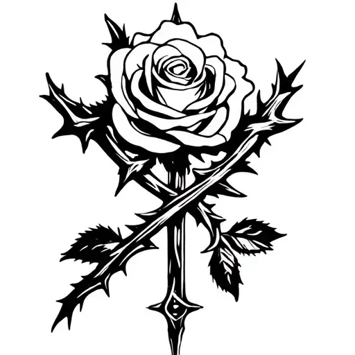 A Rose With Thorns Wrapped In A Cross Necklace
