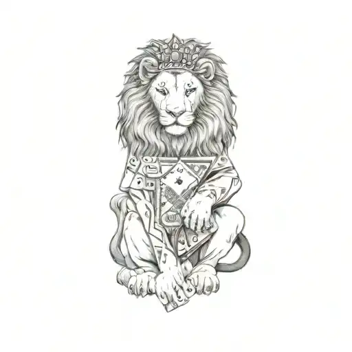 A Lion With Playing Cards