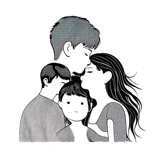 Recomposed Family Love Couple 3 Children