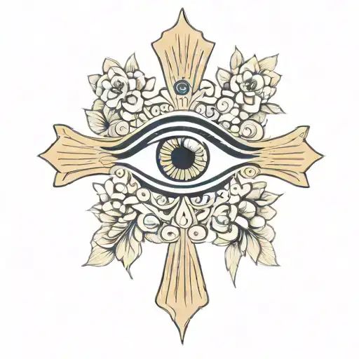 Egyptian Cross With Flowers And An Eye