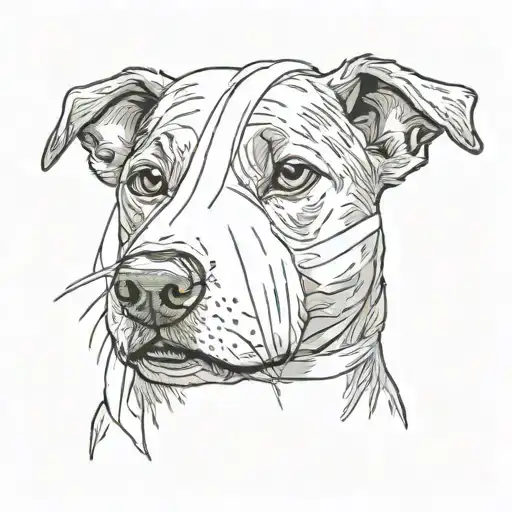 Dog Head With Bandage Wrapped Tightly And Bitting It