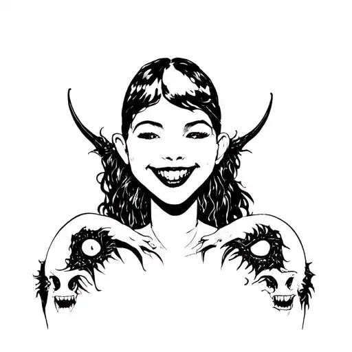 Maniac Smiling Black Girl With Demons