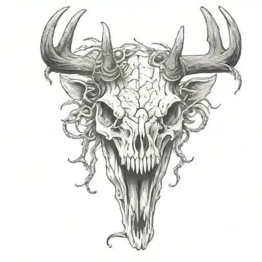 Deer Skull With Snake Emerging From Mouth Open