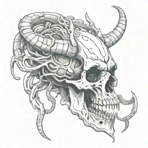 Wendigo Skull Face With Snakes Wrapped On Antlers