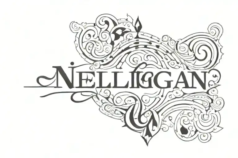 The Word 'Nelligan' In A Fancy Font In White With A Geometric Black And White Background