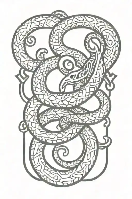 A Tribal-inspired Snake Design Intertwined With Gym Equipment And Turkish Symbols