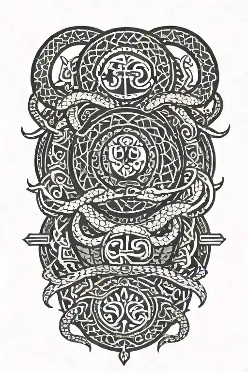 A Tribal-inspired Snake Design Intertwined With Gym Equipment And Turkish Symbols