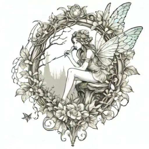 Enchanted Forrest Themed Half Leg Sleeve Featuring A Fairy At The Bottom