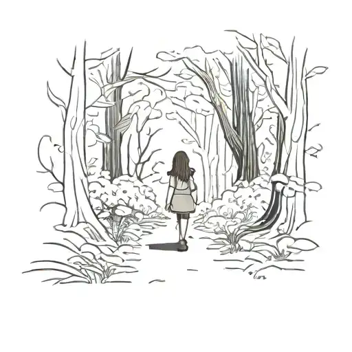 Young Girl Walking Into Dark Forest