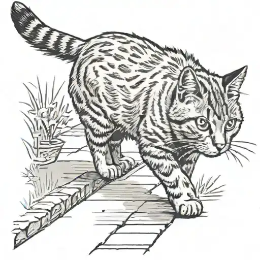 Cat Walking Down Path And Looking Over Its Shoulder