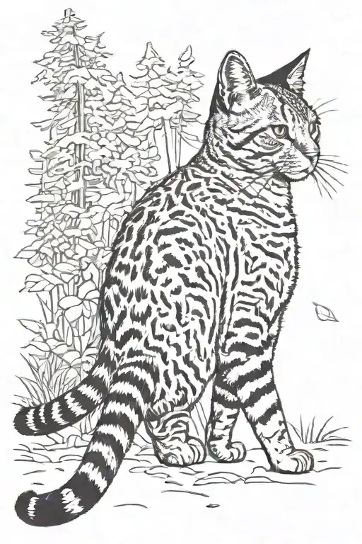 Cat Walking Into Forest And Looking Back