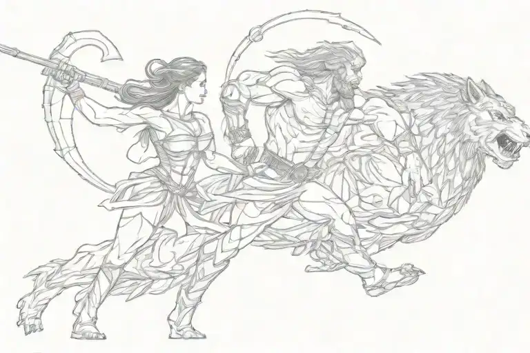 One Spartan And Beautiful Woman Grabbing A Beast