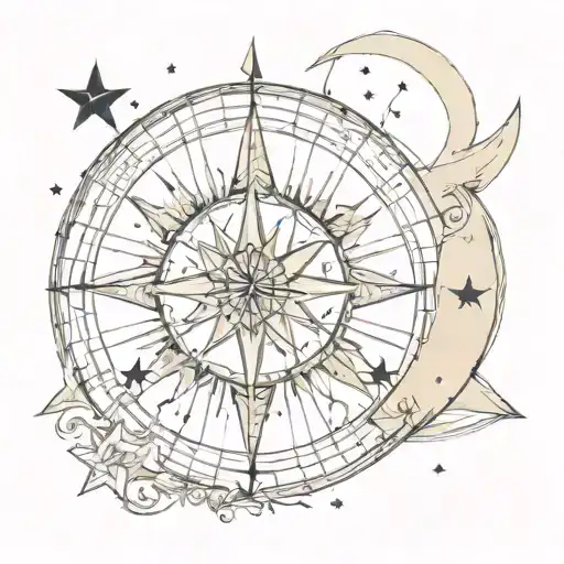 Moon And Star And Compass