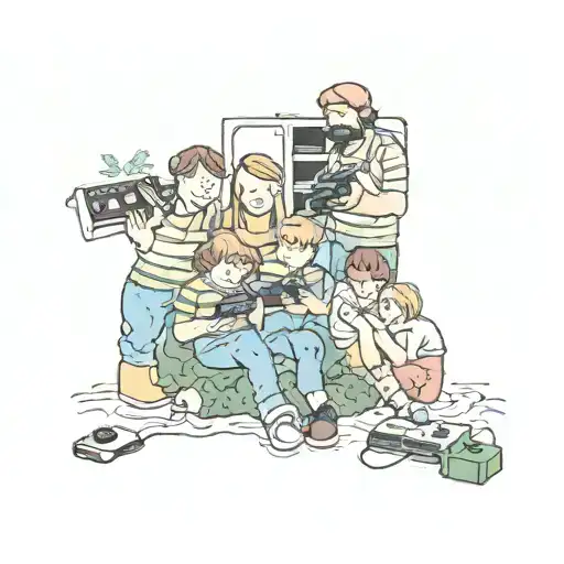 Polaroid Picture Of A Family With 6 Kids Playing Video Games