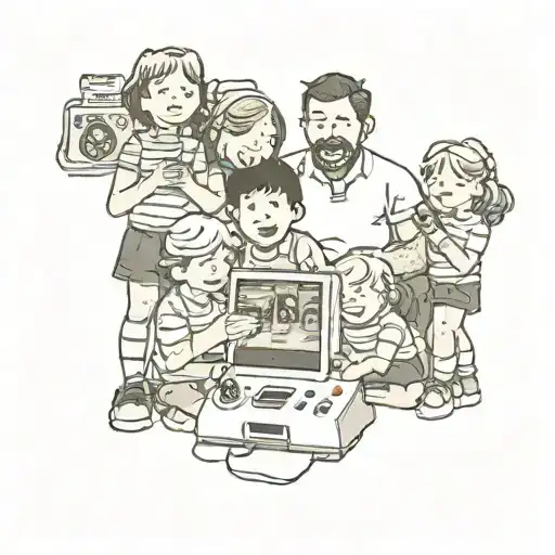 Polaroid Picture Of A Family With 6 Kids Playing Video Games