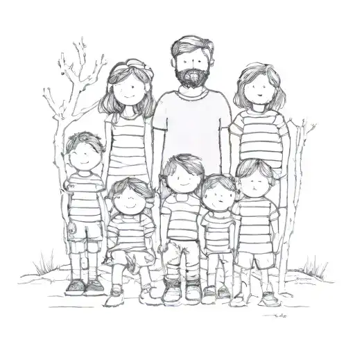 Polaroid Photo Of A Stick Family With 6 Kids