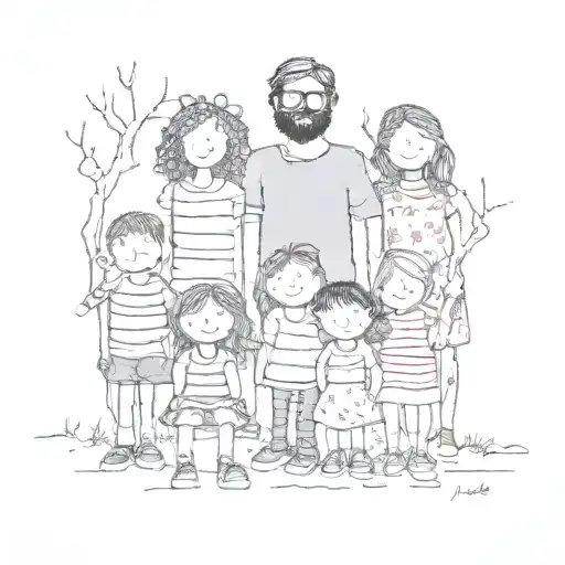 Polaroid Photo Of A Stick Family With 6 Kids