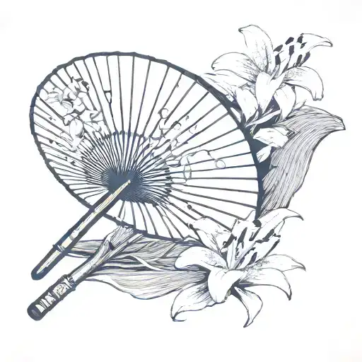 Hand Fan And Lily Flower