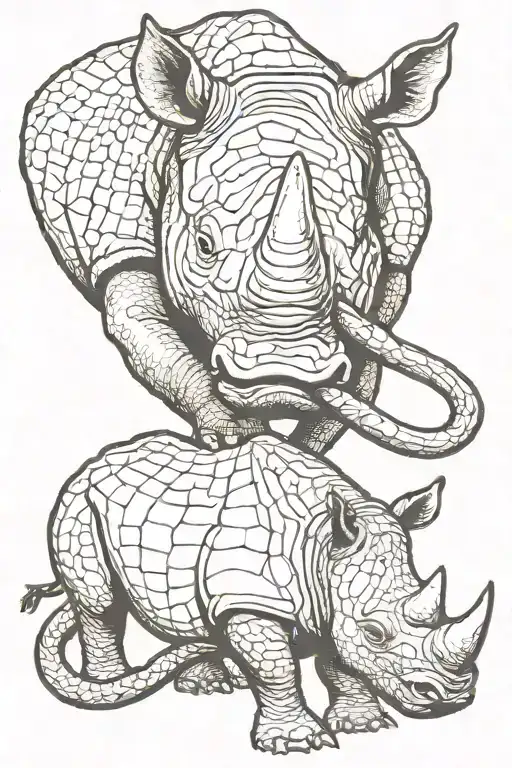 A Rhino With A Snake Wrapping Around Its Big Horn