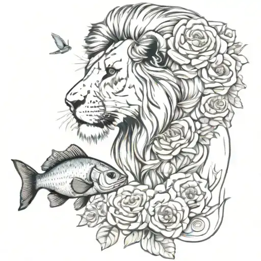 Lion And Fish And Roses