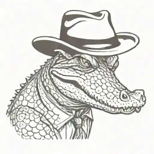 A Portrait Of A Serious Alligator Who Is Wearing A Suit And A Mafia Fedora With A Cigar In His Mouth
