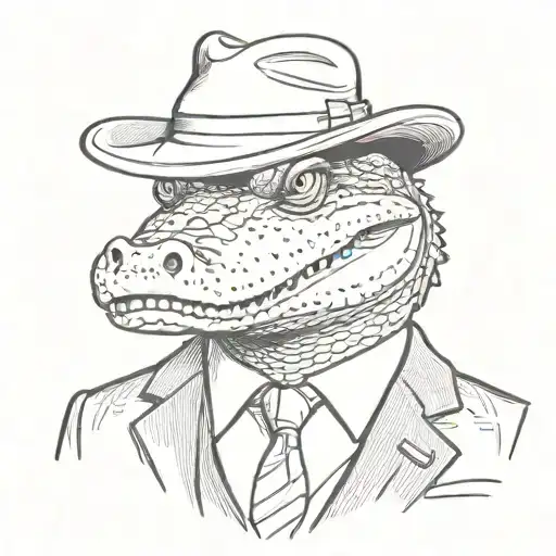 A Portrait Of A Serious Alligator Who Is Wearing A Suit And A Mafia Fedora With A Cigar In His Mouth