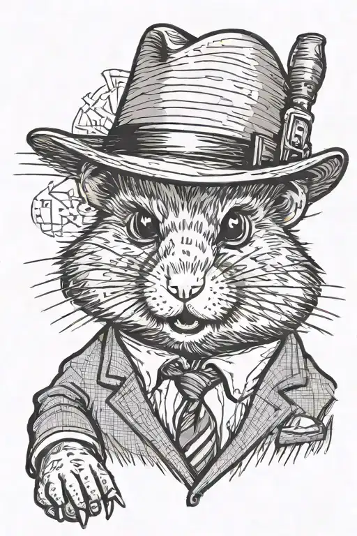 Angry Hamster In A Suit And Mafia Fedora With A Cigar