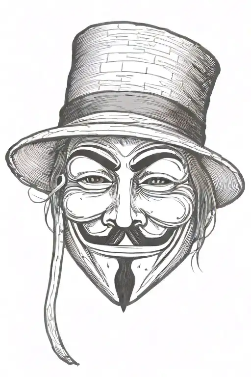 V For Vendetta Mask And Hat Incorporated With The Word Shh Going Around Him