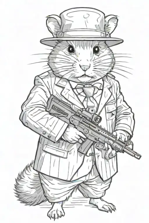 Portrait Of A Serious Hamster In A Suit Holding A Rifle