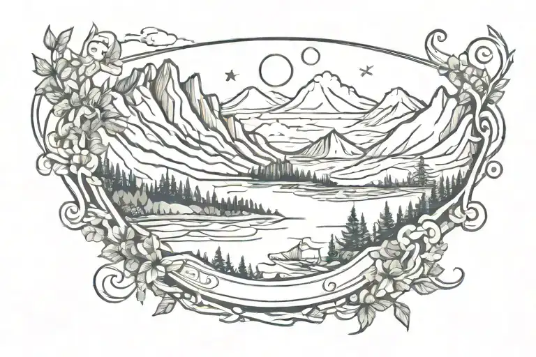 Nature Landscape Mountains And Oceans Confined Into Calf Band