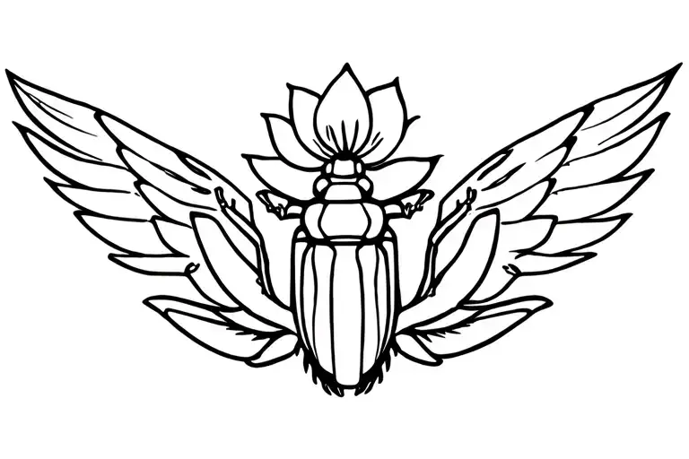 Scarab Beetle With Wings Outstretched Hilding A Lotus Flower Over Its Head