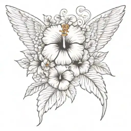 Hibiscus Flower And Angel Wings