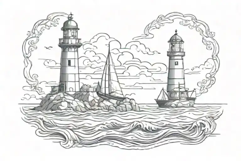 Lighthouse And Ship Sailing