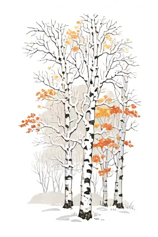 White Birch And Maple Trees Snow Falling