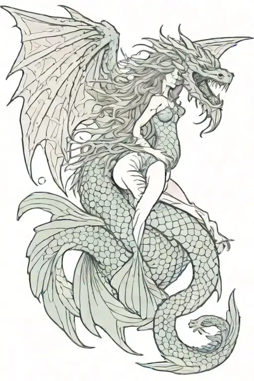 Big Winged Dragon Carrying A Mermaid Type Mermaid