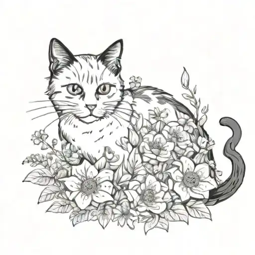 Cat Black Cat In Flowers