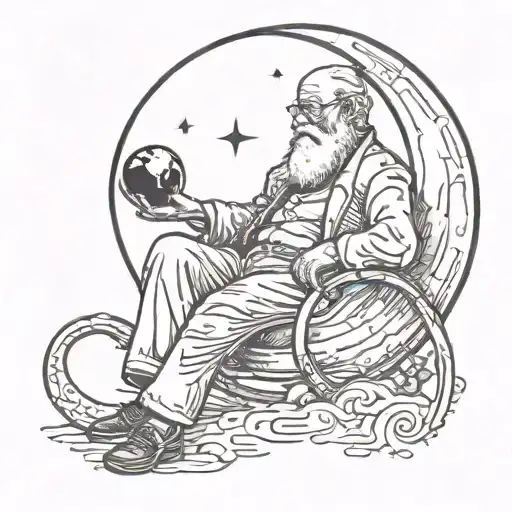 Cresent Moon With An Oldman Who Has An Amputated Leg Sitting On It
