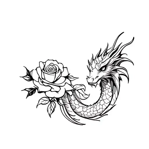 Dragon And Rose Intertwined