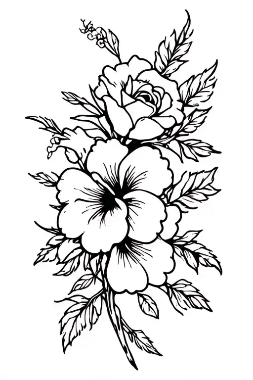 Roses Mayflowers Hibiscus Flower Intertwined